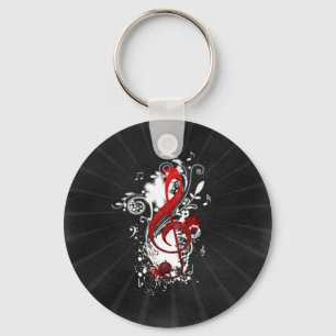 Porte-clés Cool Musique notes tourbillons pointillés fleurs 