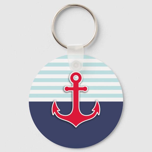 Porte-clés Cool Nautical Marine Bleu Rouge Ancre Design (Recto)