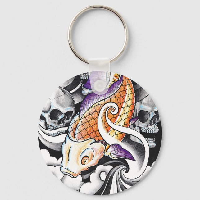 Porte-clés Cool Oriental Koi Carp tatouage crâne (Recto)