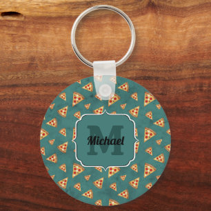 Porte-clés Cool pizza slices vintage teal pattern Monogram