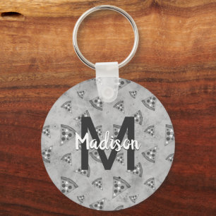 Porte-clés Cool pizza tranche vintage noir blanc gris Monogra