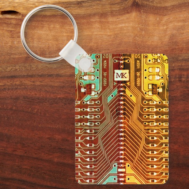 Porte-clés Cool Turquoise Jaune Unique Retro Steampunk Monogr (Recto)