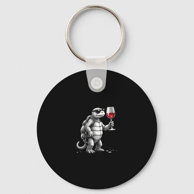 Porte-clés cool turtle drinking red wine art print_1 (2) (Recto)