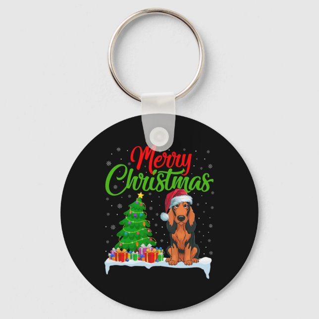 Porte-clés Coonhound Chien Noël Arbre Lumières Noël Coonhound (Recto)