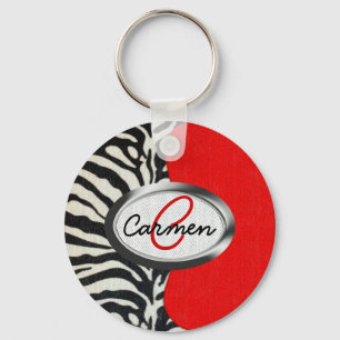 Porte-clés Copie à la mode de zèbre et monogramme rouge au