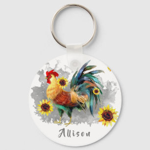 Porte-clés Coq avec tournesol Personnalisé