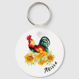 Porte-clés Coq avec tournesol Personnalisé
