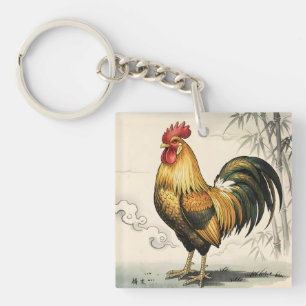 Porte-clés Coq doré art japonais