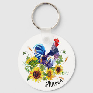 Porte-clés Coq et tournesols