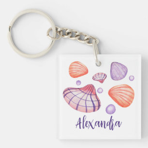 Porte-clés Coquillages d'aquarelle violet et violet portant l