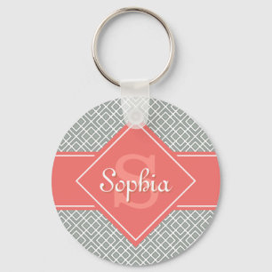 Porte-clés Corail monogramme et Motif de diamant gris