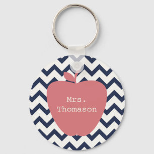 Porte-clés Coral Apple & Navy Chevron Enseignant