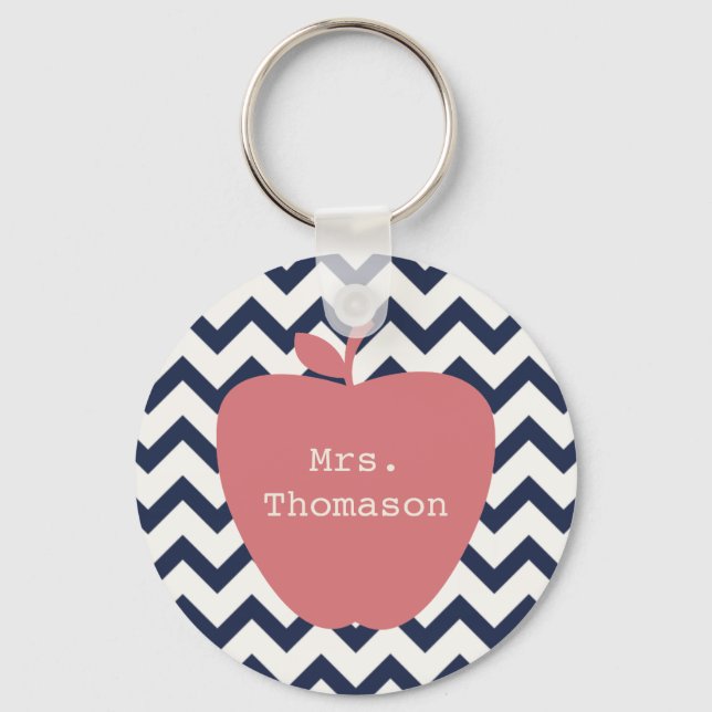 Porte-clés Coral Apple & Navy Chevron Enseignant (Recto)