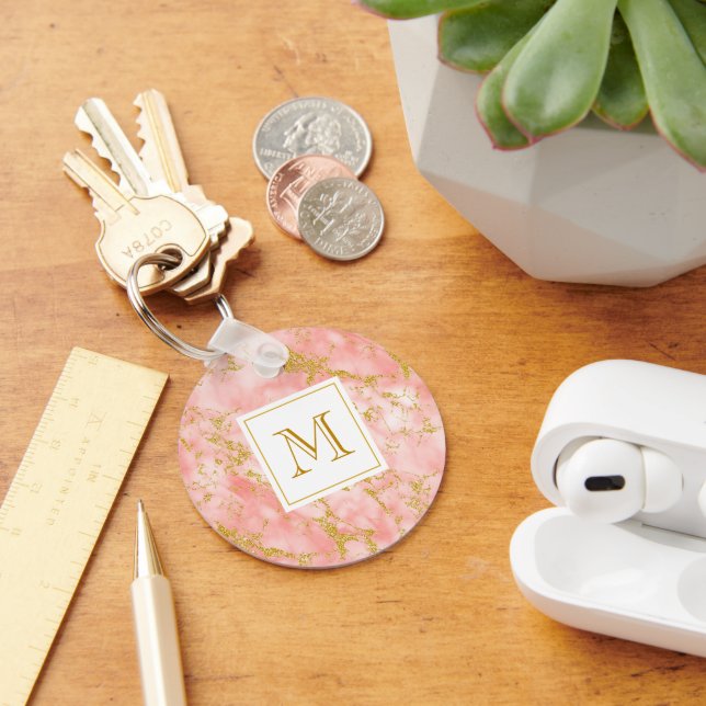 Porte-clés Coral Marble Parties scintillant or Élégant Monogr (Bureau)