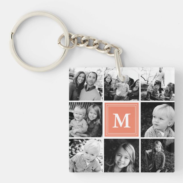Porte-clés Coral Monogramme Famille Photo Collage (Devant)