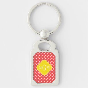 Porte-clés Coral What Pois Quatrefoil Jaune 3 Monogramme