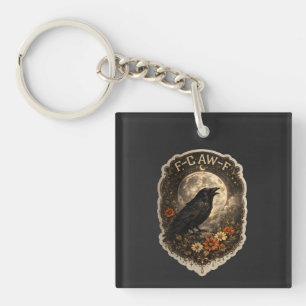 Porte-clés Corbeau Mystique Sous Lune Sombre Esthétique Céles