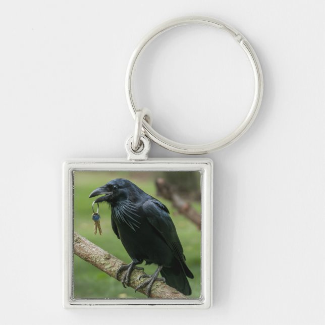 Porte-clés Corbeau sur une branche avec clé (Devant)