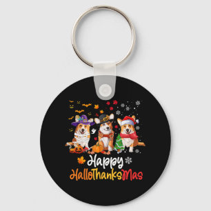 Porte-clés Corgi Chien Halloween Noël Joyeux Hallothanksmas