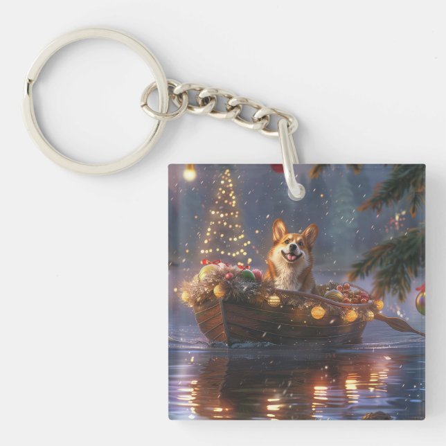 Porte-clés Corgi Christmas Festive Voyage (Devant)