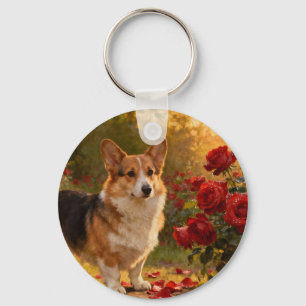 Porte-clés Corgi dans les Roses V