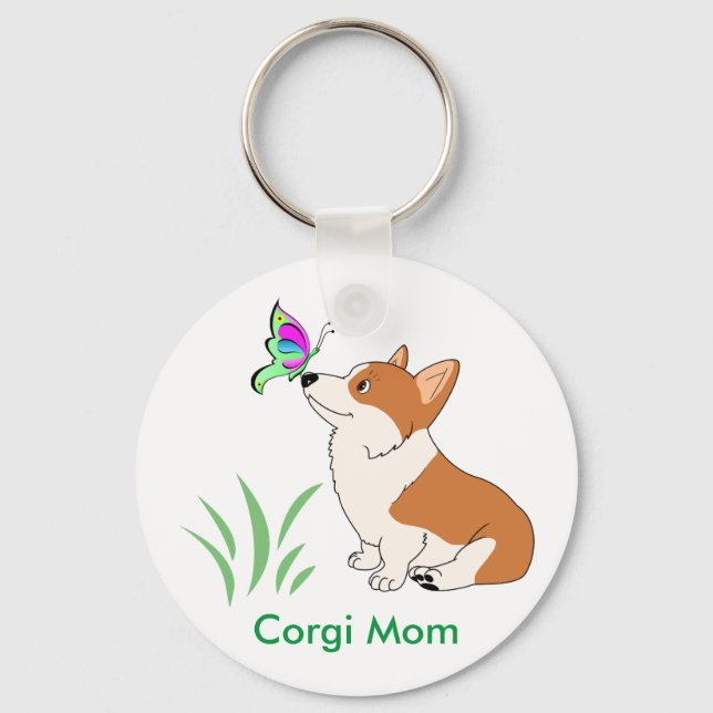 Porte-clés Corgi maman avec papillon (Recto)