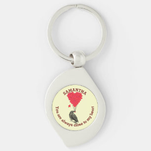 Porte-clés Corneille gothique romantique et coeur rouge perso