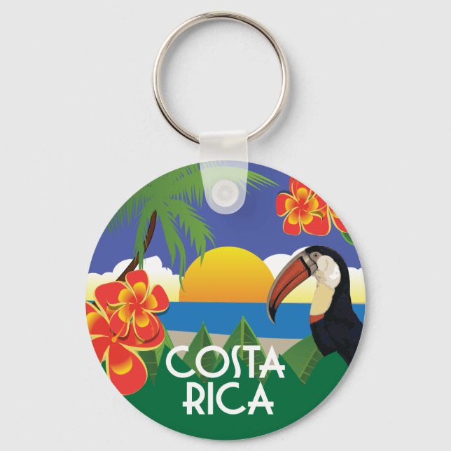 Porte-clés Costa Rica illustrations de style vintage (Recto)