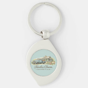Porte-clés Cottage Fleur Sauvage Camion Bleu Vintage Calme