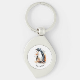 Porte-clés Coucher de soleil Aquarelle Pingouin, personnalisé