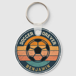 Porte-clés Coucher de soleil de football rétro avec nom de su