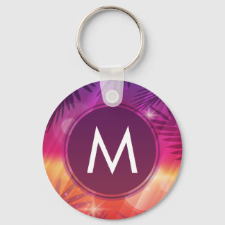 Porte-clés Coucher de soleil d'été Palmiers Monogramme violet
