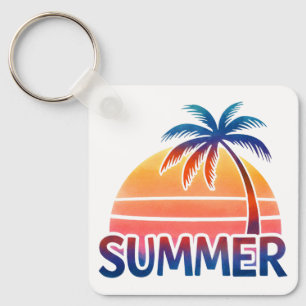Porte-clés Coucher de soleil rétro d'été palmier