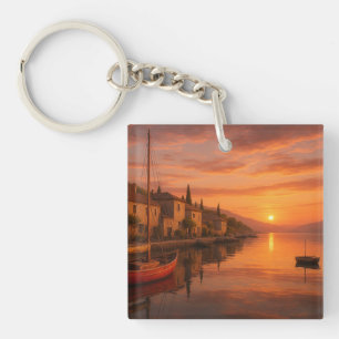 Porte-clés Coucher de soleil sur le Porte - clé du village cô
