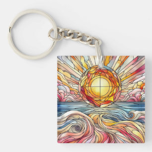 Porte-clés Coucher de soleil sur l'océan en vitrail