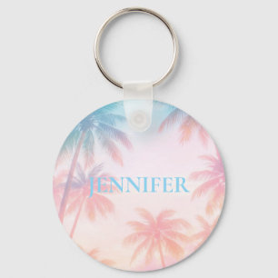Porte-clés Coucher de soleil vintage sur la plage Palmiers Pa