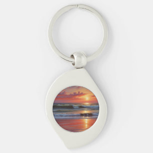 Porte-clés Coucher Rouge Océan Peinture de paysage marin