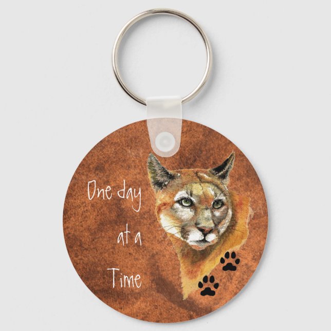 Porte-clés Cougar Puma Mountain Lion "One day at a Time" (Recto)