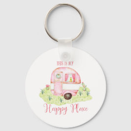Porte-clés Couleur d'eau rose mignonne Camper Caravan Scène