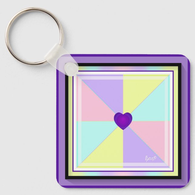 Porte-clés Couleurs pastel & coeurs violets battre (Recto)