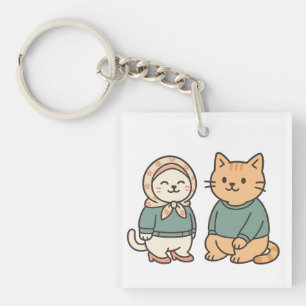 Porte-clés "Couple de chat en caricature adorable dans des te