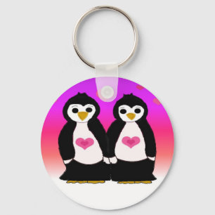 Porte-clés Couple de manchots avec des cœurs