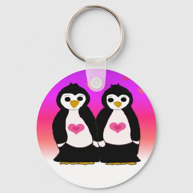Porte-clés Couple de pingouin avec les coeurs (Recto)
