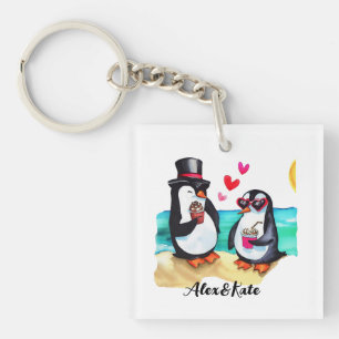 Porte-clés Couple de pingouin drôle, Animaux en amour