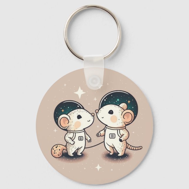 Porte-clés Couple de souris astronaute (Recto)