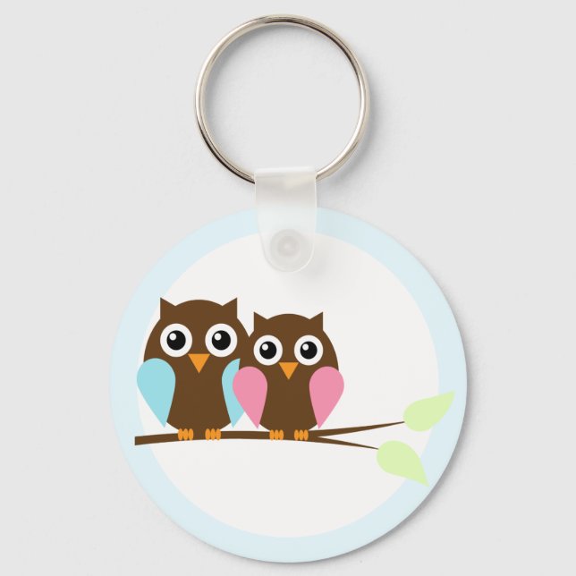 Porte-clés Couple d'hibou sur une branche (Recto)