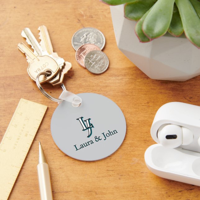 Porte-clés Couple Initials & Names Love Keychain (Bureau)