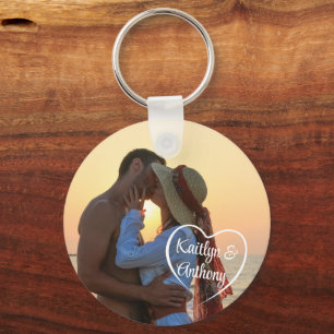Porte-clés Couple Love Heart Photo Names