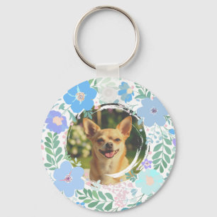 Porte-clés Couronne de fleurs bleue pastel personnalisée pour