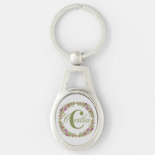 Porte-clés Couronne de fleurs personnalisée avec monogramme d